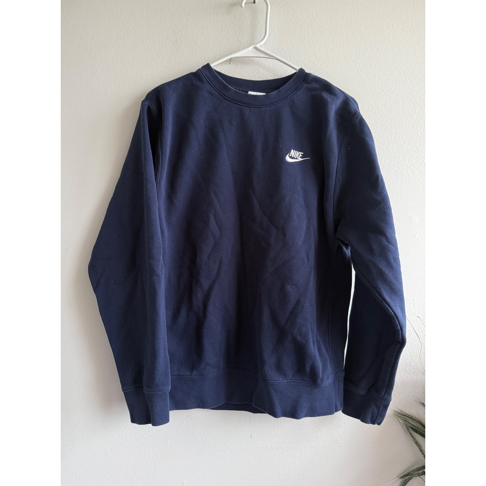 Nike Sportswear Club Fleece Navy Blue Crewneck Sweatshirt Embroidered Logo Small